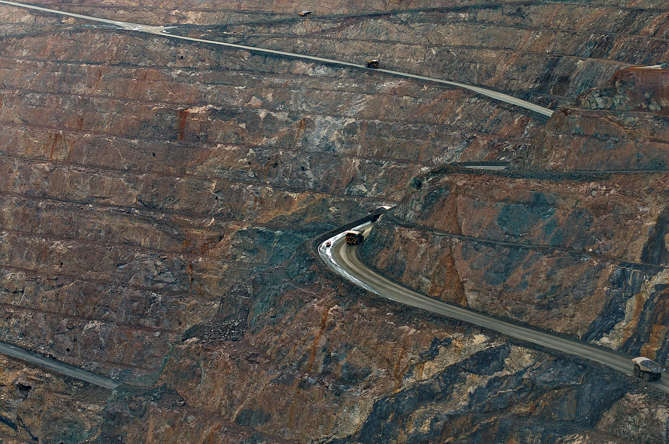 Open pit mine with haul roads